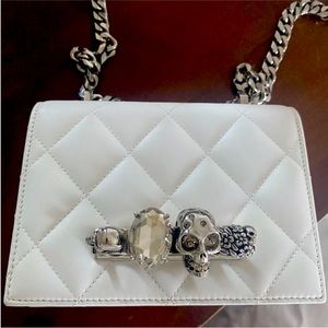 ALEXANDER MCQUEEN White Silver  KNUCKLE SKULL Chain MINI FLAP BAG